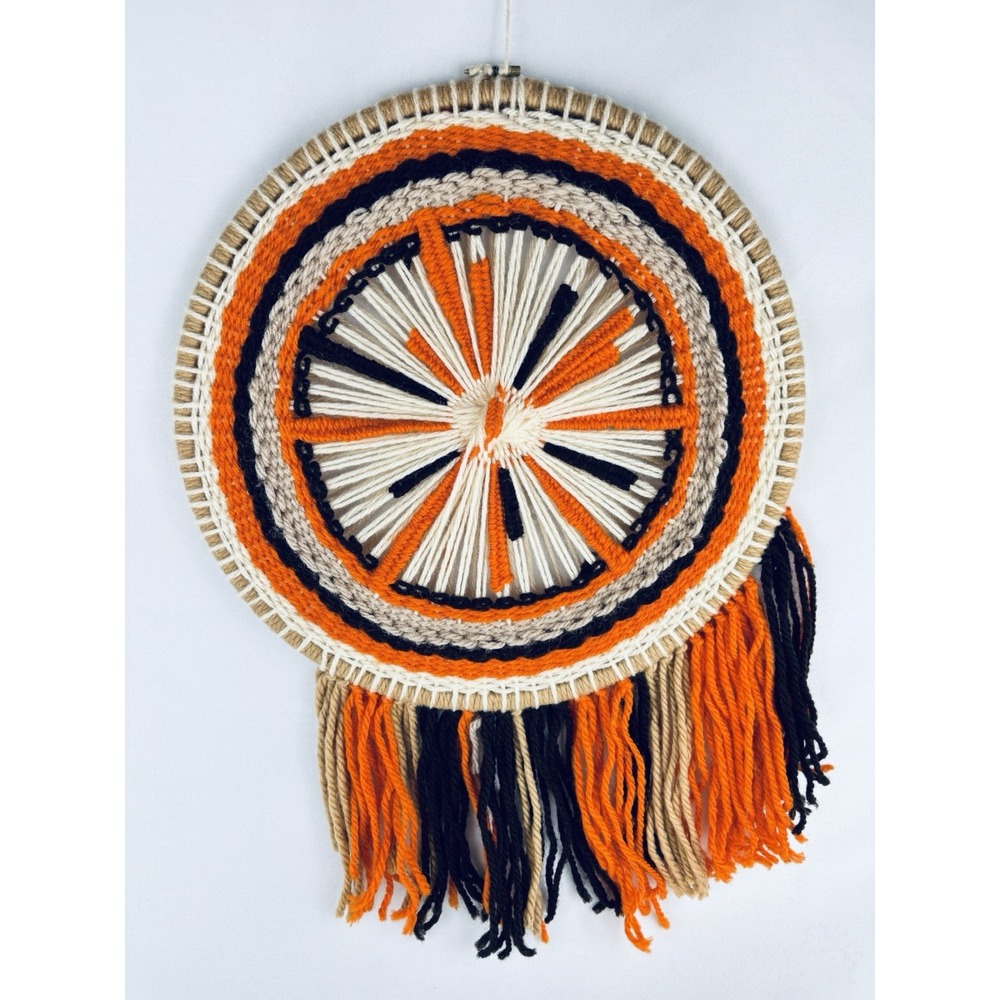 Vintage Handmade Macrame Round Fringe Tassles Wall Hanging Decor Boho Retro